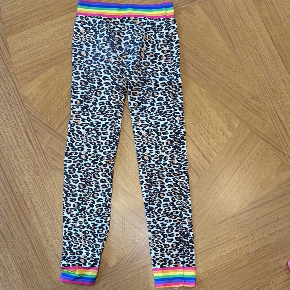 Leopard Print Leggings with Rainbow Trim